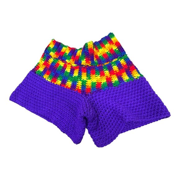 Handmade Rainbow Crochet Shorts Boho Festival Wear Rainbow Hippie Y2K Pride S M - Picture 1 of 3